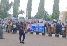 Protest Erupts at APC Headquarters in Abuja Over Disqualification of Engr. Kayode Ojo from Ekiti Governorship Race